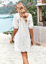 Solid Color Openwork Jacquard Square Collar Dress