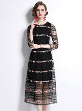 Yarn Lace Embroidery Long Sleeve Dress