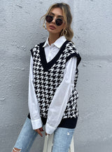 Thousand-bird V-neck Knitted Sleeveless Vest