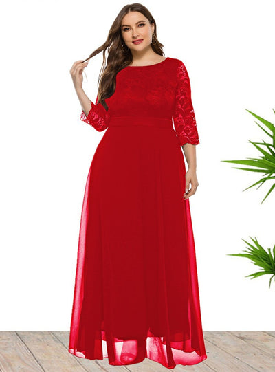 Hollow Lace Chiffon Stitching Plus Dress