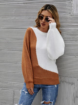 Crew Neck Bottoming Shirt Contrast Color Sweater