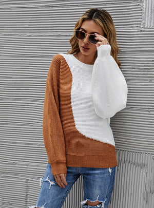 Crew Neck Bottoming Shirt Contrast Color Sweater