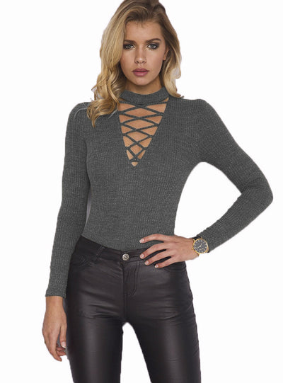 Long Sleeve Sexy Neck Strap Jumpers