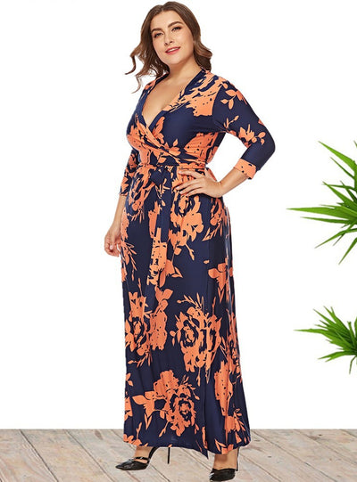 Plus Size Long Sleeve Printed Dress
