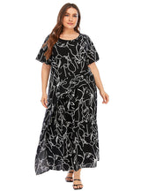 Short-sleeved Graffiti Print Slim Big Swing Dress