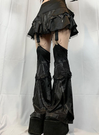 Spliced Mesh Wooden Ear Trumpet Dress Pants