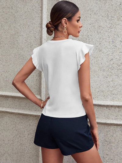 Casual V-neck Ruffled Vest Short Sleeve T-shirt