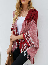 Fringe Color Matching Sweater Cloak Shawl