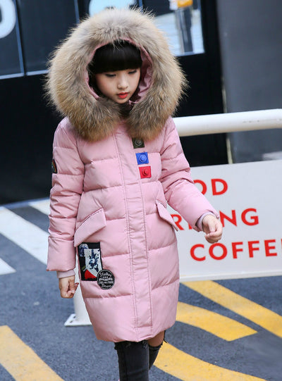 Girls Down Jackets Duck Thicken Natural Fur Collar 