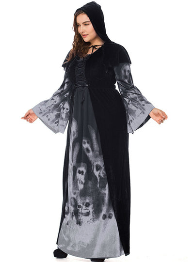 Plus Size Halloween Skull Print Witch Vampire Dress