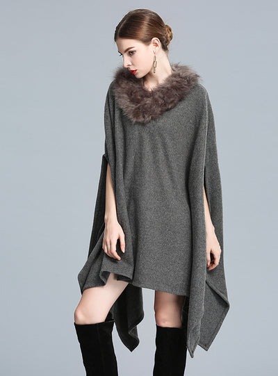 Fox Fur Shawl Cape Loose Pullover Shawl
