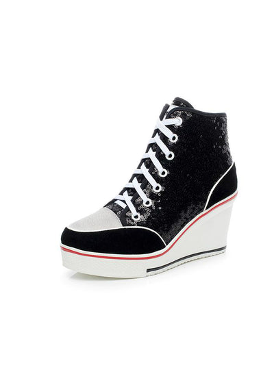 Wedges lace up Flats Ankle high top Sliver Canvas 