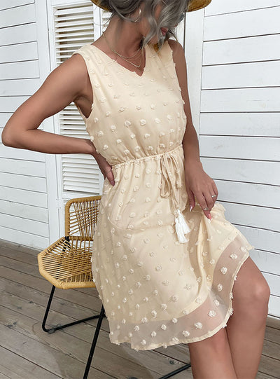 V-neck Chiffon Jacquard Lace-up Dress