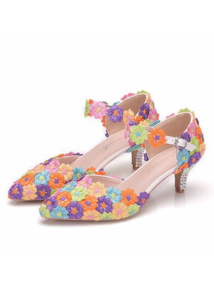 5cm Colored Lace Pointed Sandals