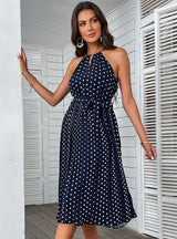 Blue Suspender Polka Dot Beach Dress