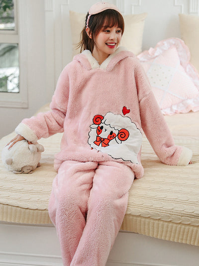 Pink Sheep Winter Coral Fleece Pajamas Ladies Thickening