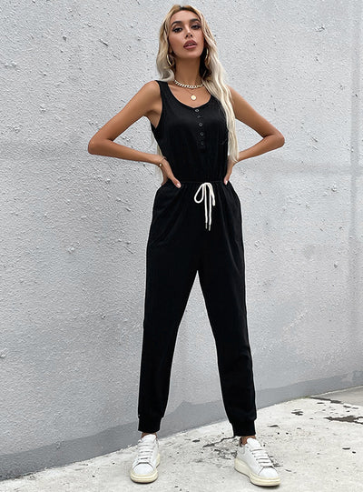 Sports Drawstring Vest Knitted Jumpsuit
