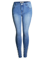 Pearl Pencil Pants Denim Elastic Feet Pants