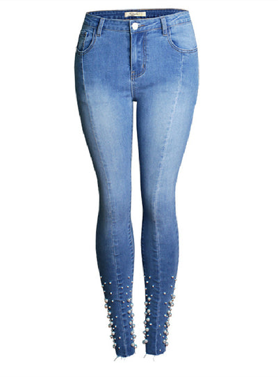 Pearl Pencil Pants Denim Elastic Feet Pants