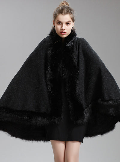 Imitation Beaver Fur Collar Cape Cardigan Coat