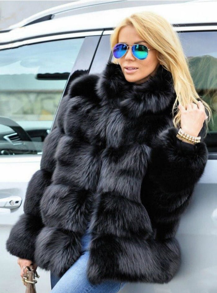 Women Winter Short Faux Fox Fur Coat 
