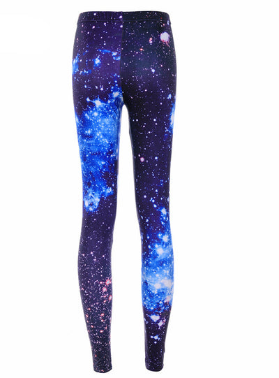 Galaxy Blue Printed Leggings Pants Elasticity