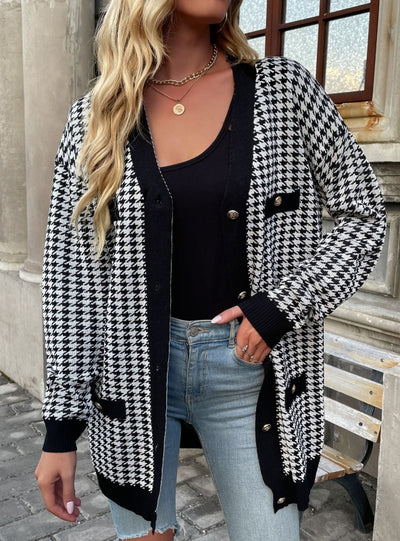 Retro Long-sleeved Houndstooth Sweater