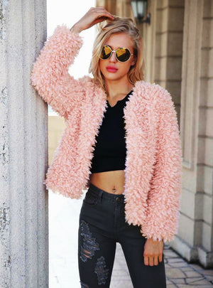 Pink Plush Short Coat Faux Fur Coat Coat