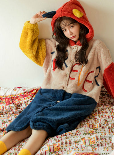 Letter Thickened Coral Fleece Robe Long Nightwear