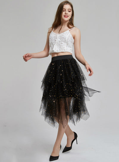 Cake Skirt Sequined Star Skirt Irregular Mesh Skirt