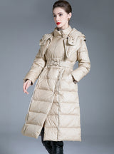 Over-the-knee Long Waist White Duck Down Coat