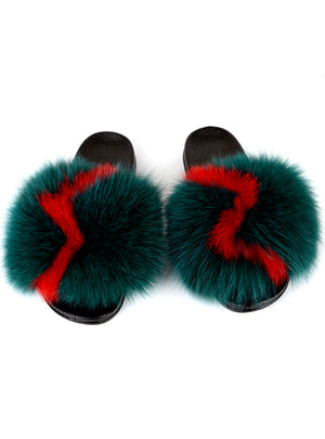 Female Indoor Flip Flops Casual Raccon Fur Sandals