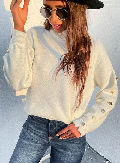 Collar Casual Button Pullover Sweater Top