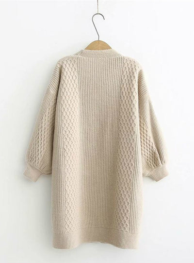 V neck Lantern Sleeve Open Stitch Loose Sweater Jacket