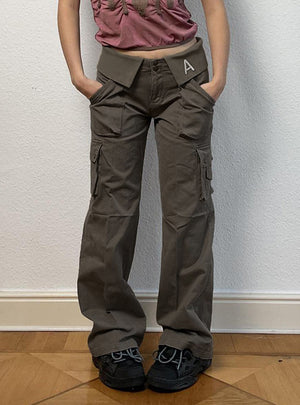 Waist Embroidery Multi-pocket Tooling Jeans