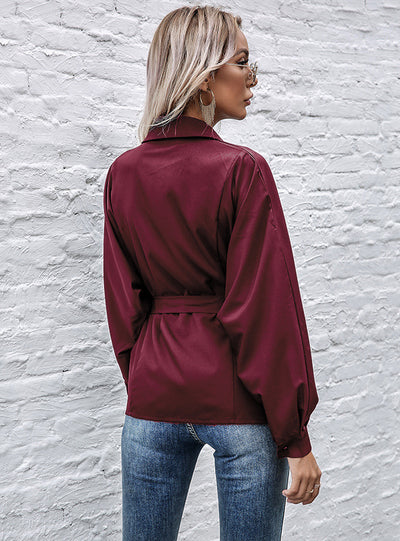 Long Sleeve Cardigan Black Lapel Shirt