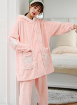 Pink Pocket Star Moon Long Sleeve Winter Sleepwear