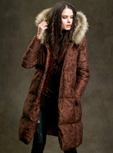 Women Fur Parka With Hood Long Down Coat 