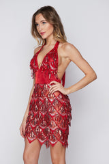 Sexy V-neck Backless Fringed Sequined Dress