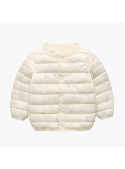 Girls Print Scoop Neck Cotton-Padded Jacket