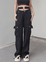 Straight Hollow Metal Button Pocket Pant