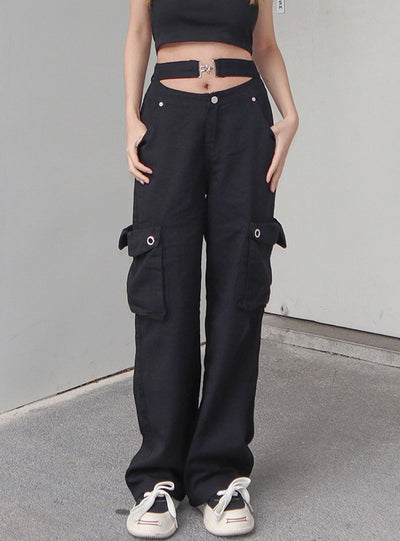 Straight Hollow Metal Button Pocket Pant