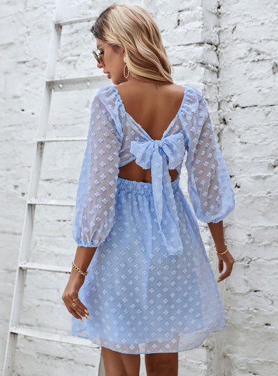 Fashion Square Collar Backless Jacquard Dress