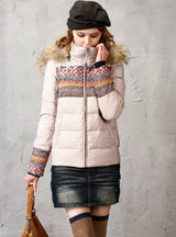 White Duck Down Jacket With Hood Female Fur