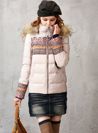 White Duck Down Jacket With Hood Female Fur