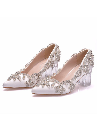 Transparent Thick Heel Rhinestone Wedding Shoes