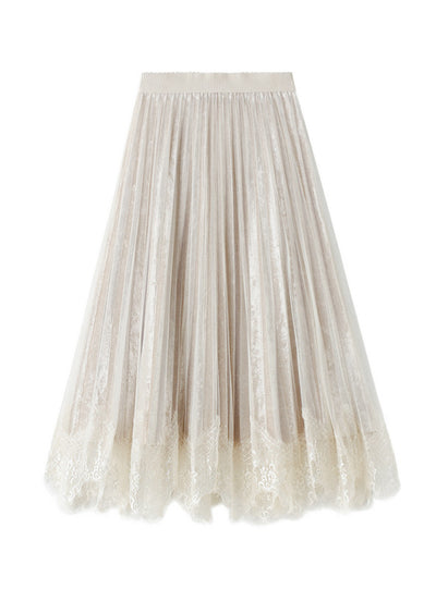 High Waist Lace Gauze Skirt