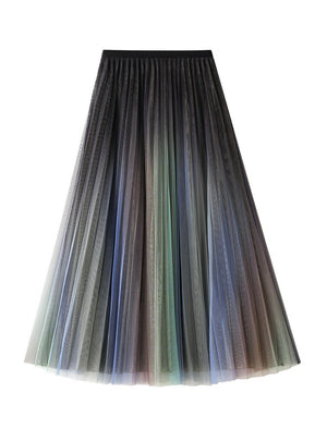 Double-layer Gauze Gradient Medium-length Skirt
