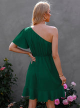 Lotus Leaf One-shoulder Evening Dress