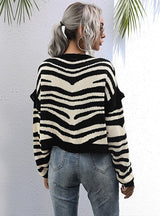 Short Contrast Striped Stitching Cardigan Sweater Jacket
